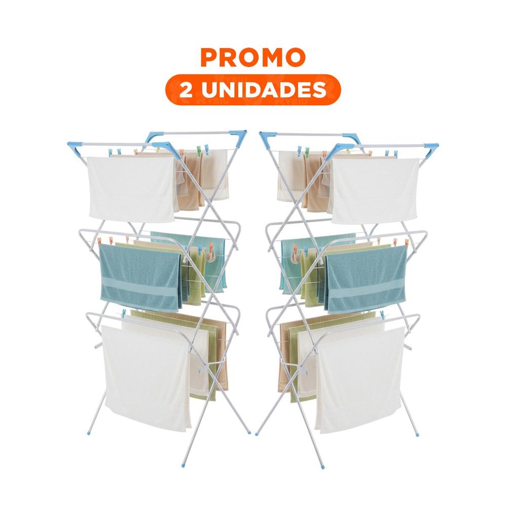 Pack2 Rack de Ropa Plegable 3 Niveles Blanco Version V Resistente Extra