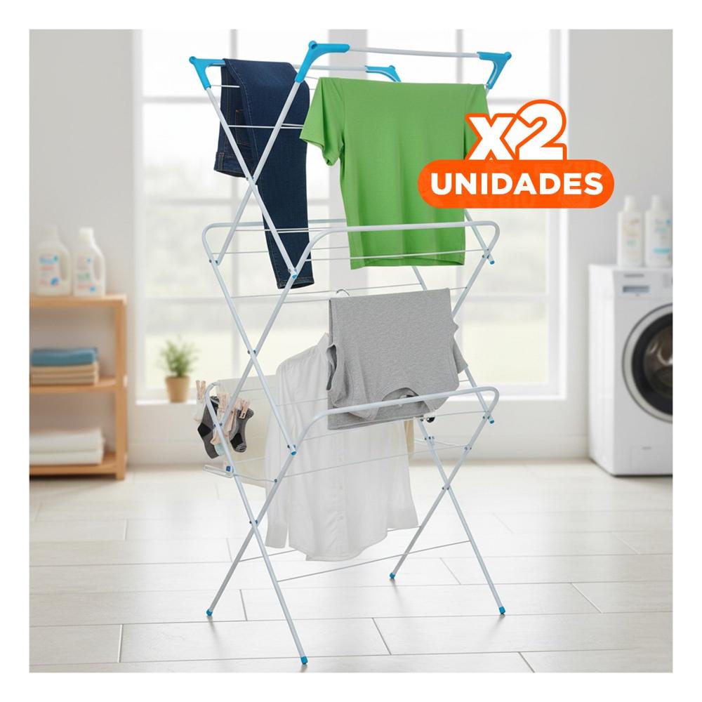 Pack2 Rack de Ropa Plegable 3 Niveles Blanco Version V Ahorro de Espacio Y+Papel Regalo