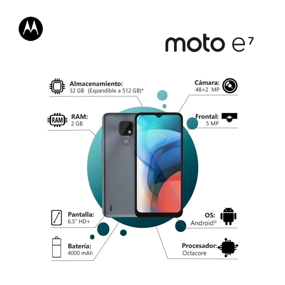 Celular Motorola E7 2GB RAM 32GB Cámara 48 MP Color Gris Mineral