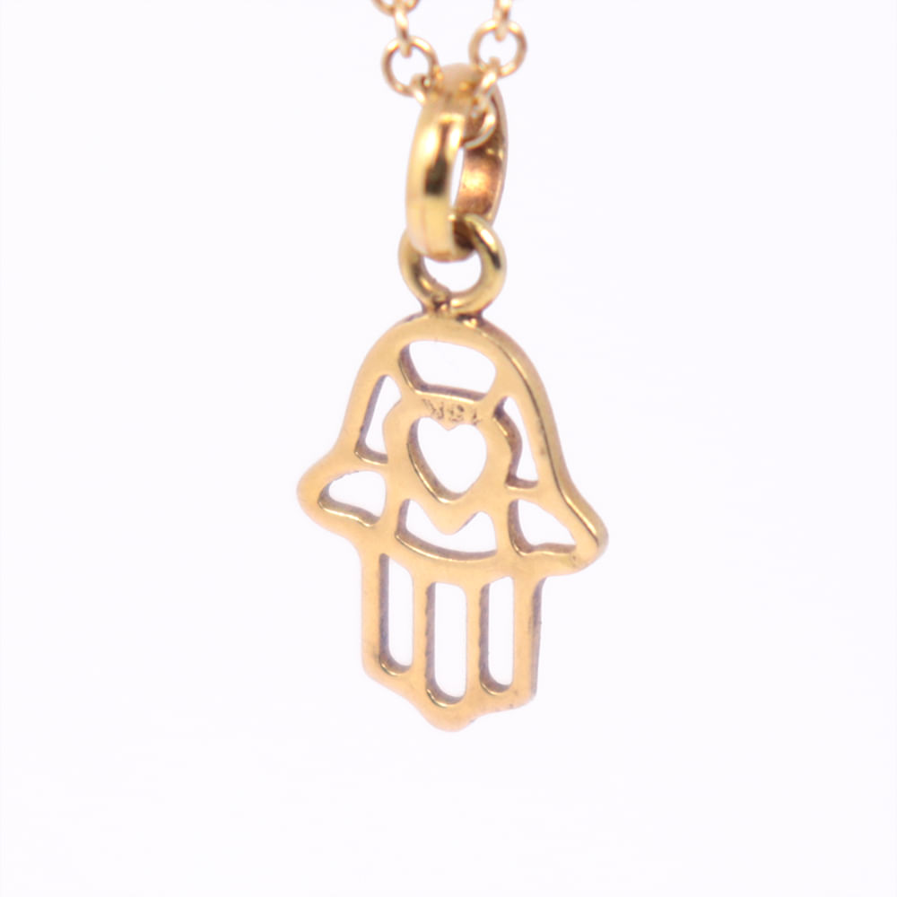 Cadena con Dije de Mano de Fatima en Silueta en Oro 18 k.