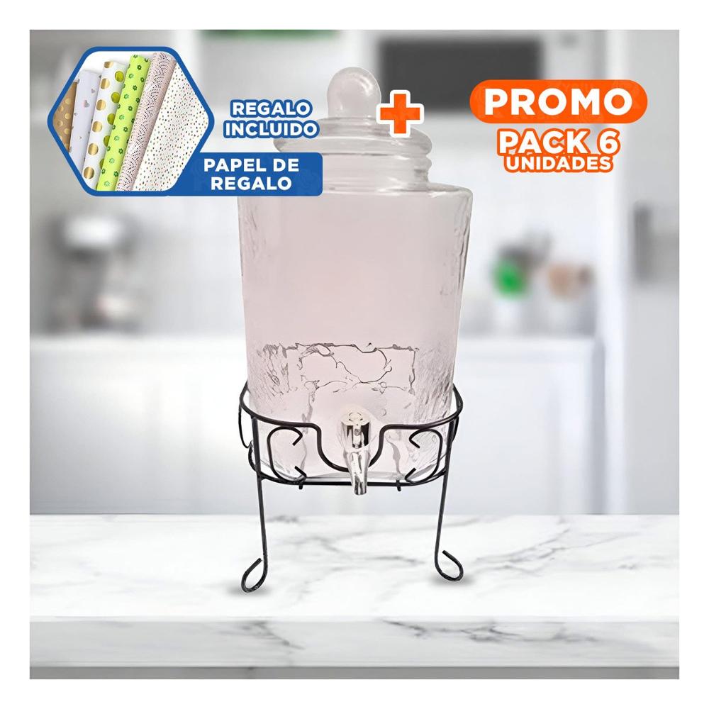 Pack6 Seleccion de Bebida Transparente 6L con Base Metalica para Hogar Y+Papel Regalo