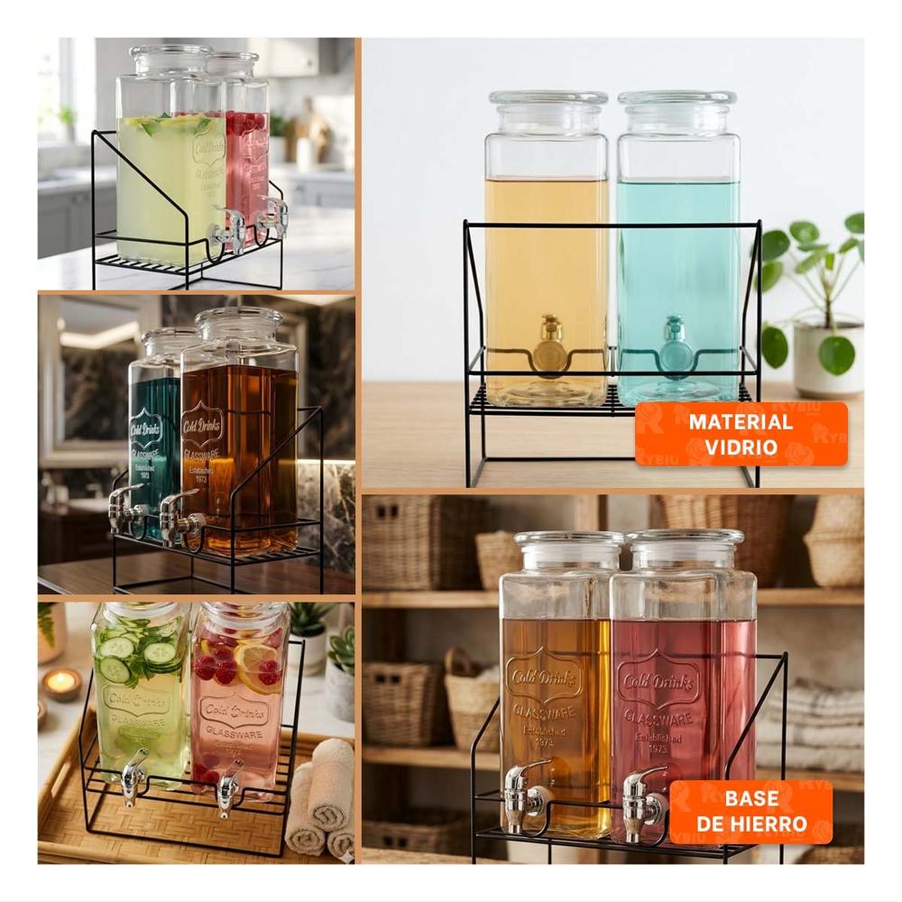 Jarra Bebida Doble Transparente 2,2L con Base para Fiesta Y+Post It