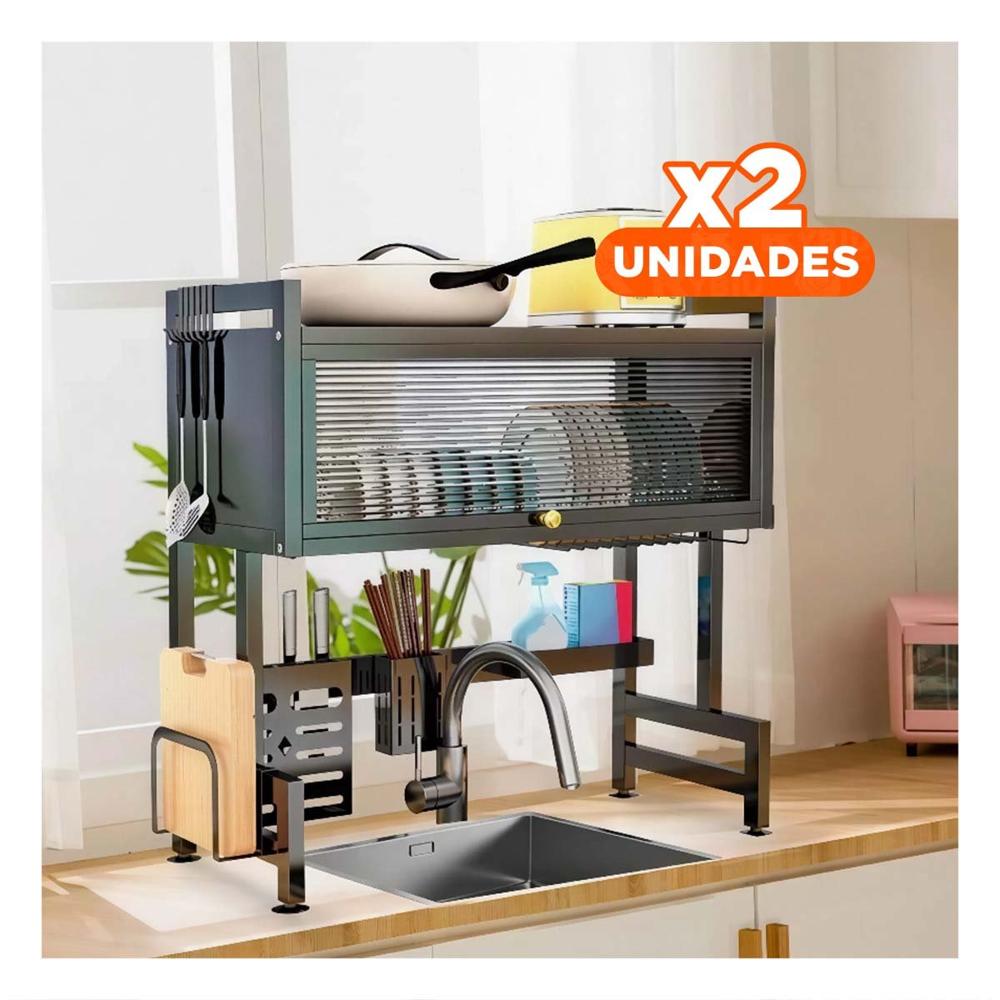 Pack2 Escurridor de Platos Negro con Lavadero y Gabinete Superior Funcional Y+Regalo Sticker