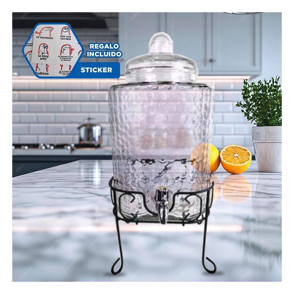 Formato de Bebida Transparente 6L con Base Metalica para Casa Y+Regalo Sticker