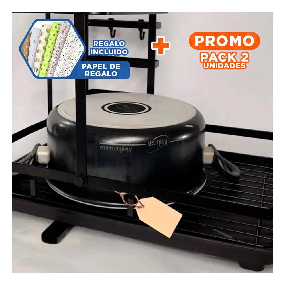 Pack2 Organizador de Cocina Negro con Area de Drenaje y Utensilios Y+Papel Regalo