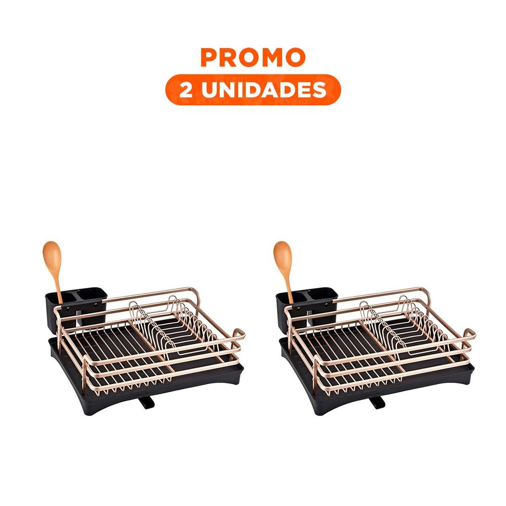 Pack2 Escurridor de Platos de Uso Diario con Soporte Utensilios Oro Rosa