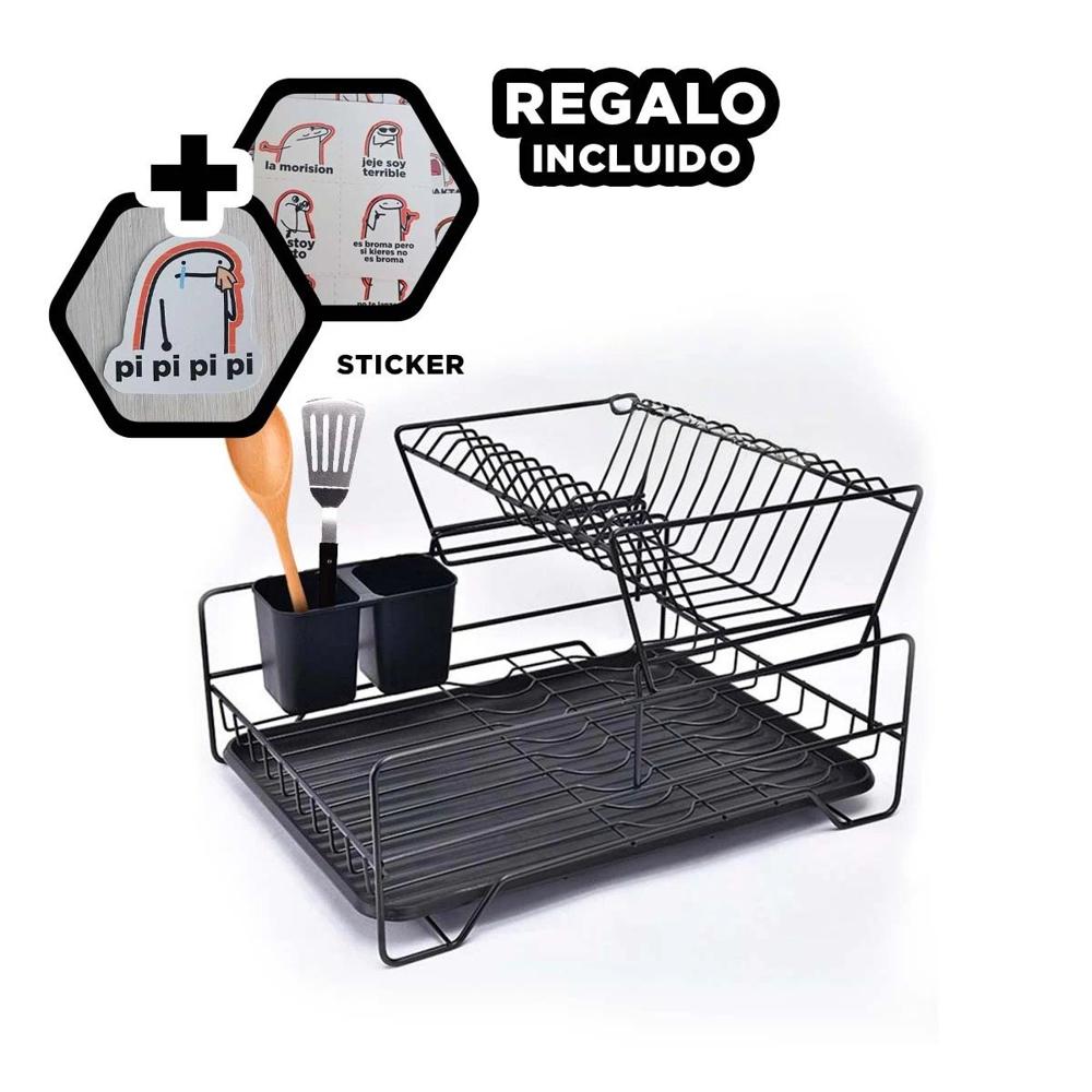 Estructura de Platos con Puertas y Sistema de 2 Niveles de Color Negro Y+Regalo Sticker