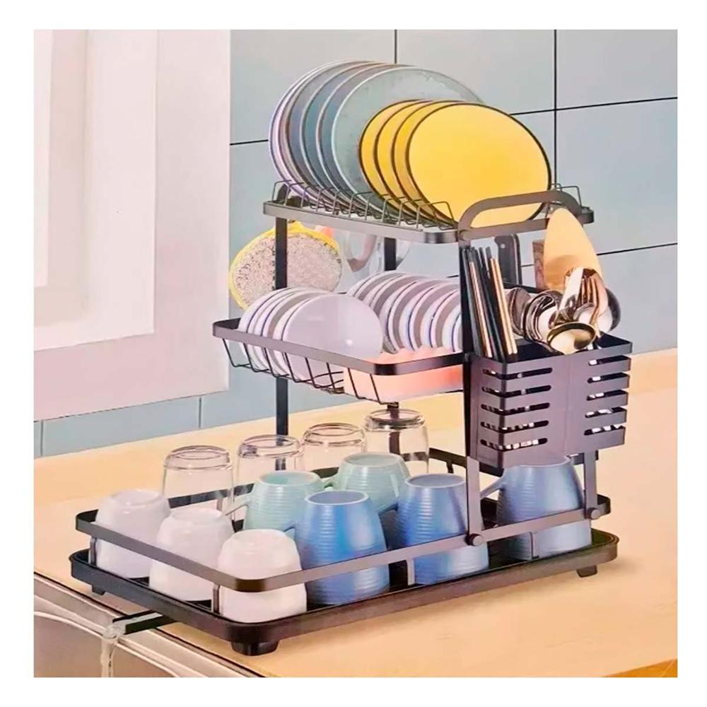 Soporte de Platos de 3 Niveles con Sistema de Drenaje Negro