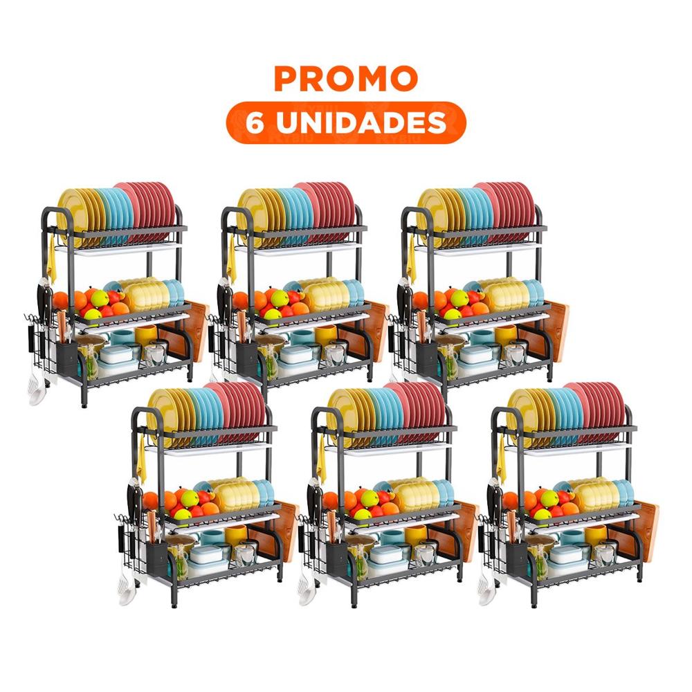 Pack6 Organizador Negro de Cocina con Bandejas Integradas