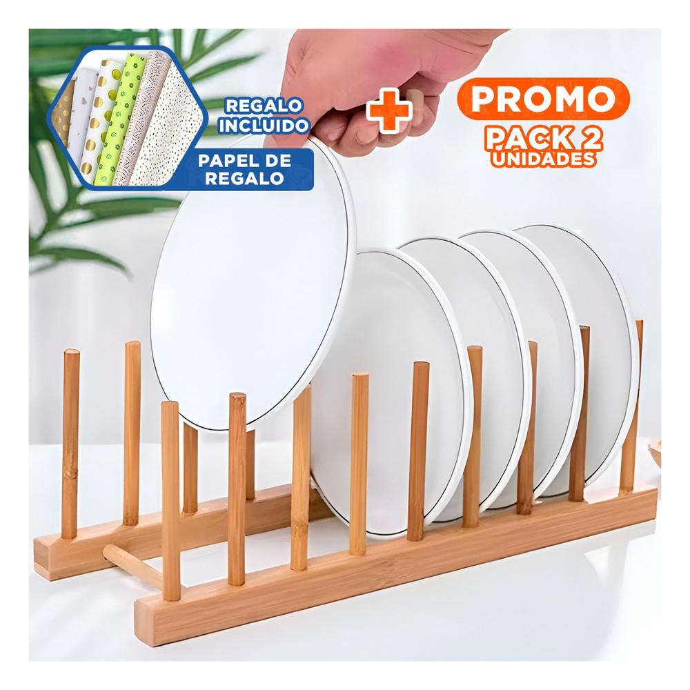 Pack2 Contenedor Versatil de Bambu con Ocho Divisiones Practicas Color Madera Y+Papel Regalo