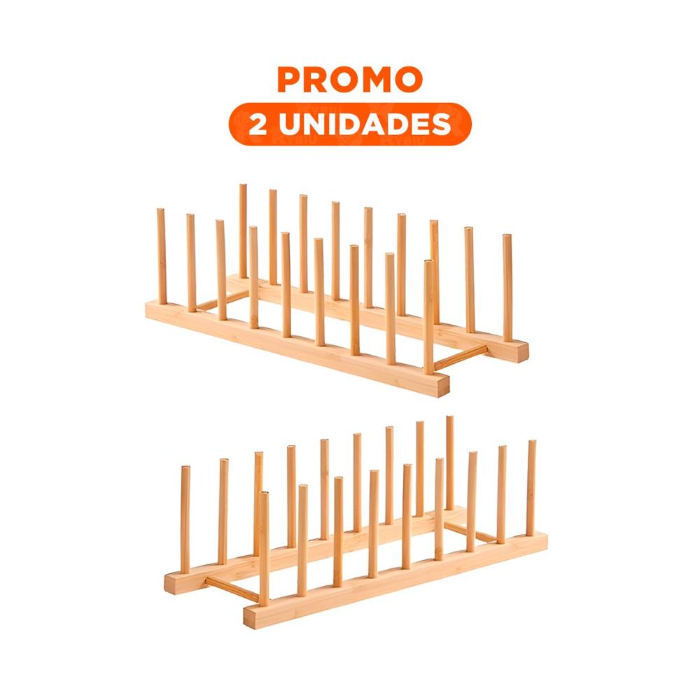 Pack2 Contenedor Recto de Bambu con Ocho Divisiones para Almacenamiento Color Madera