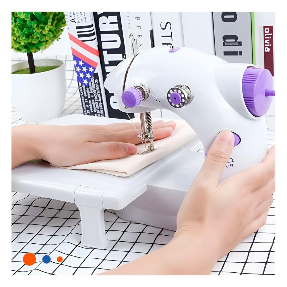 Cosedora de Coser con Mesa Portatil Blanco con Toques Morados Estable