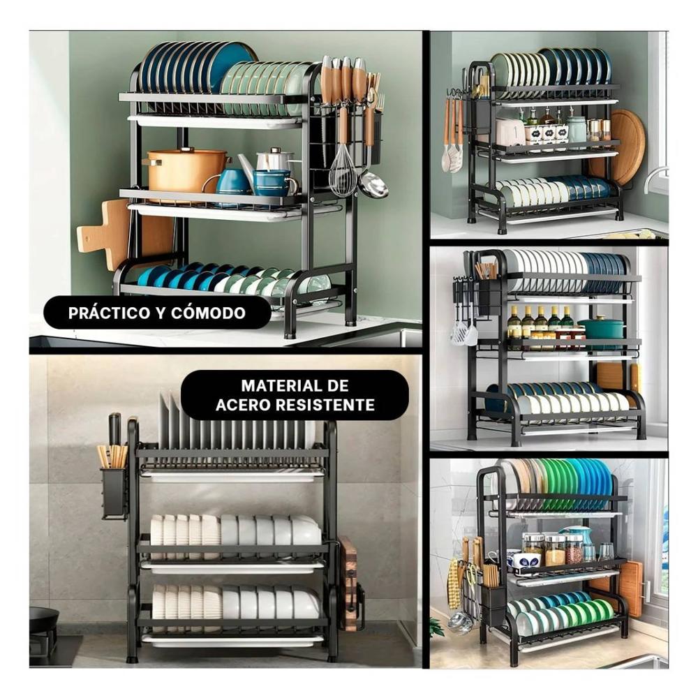 Soporte de Platos de Uso Diario con 3 Niveles Negro Y+Post It