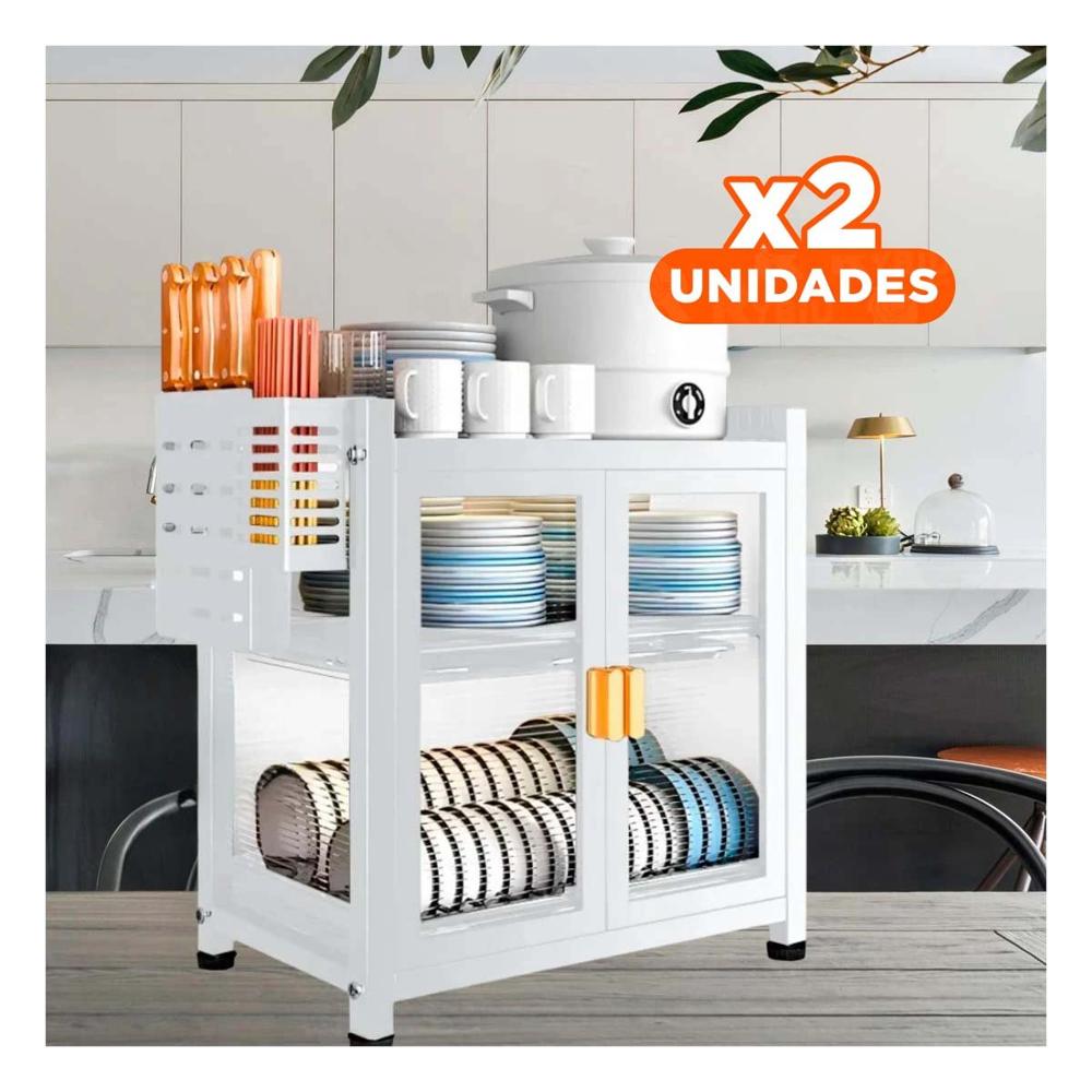 Pack2 Organizador de Cocina Blanco con Puertas y Area de Secado Y+Regalo Sticker