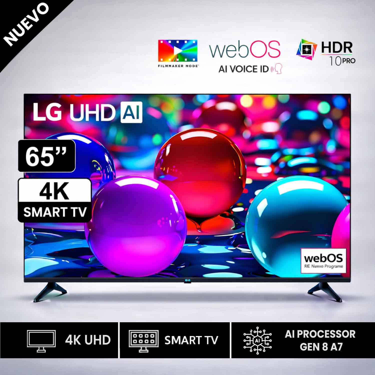 Televisor Lg 65 Pulg Ultra HD 4K AI ThinQ 65UA7300 Modelo 2025- Negro