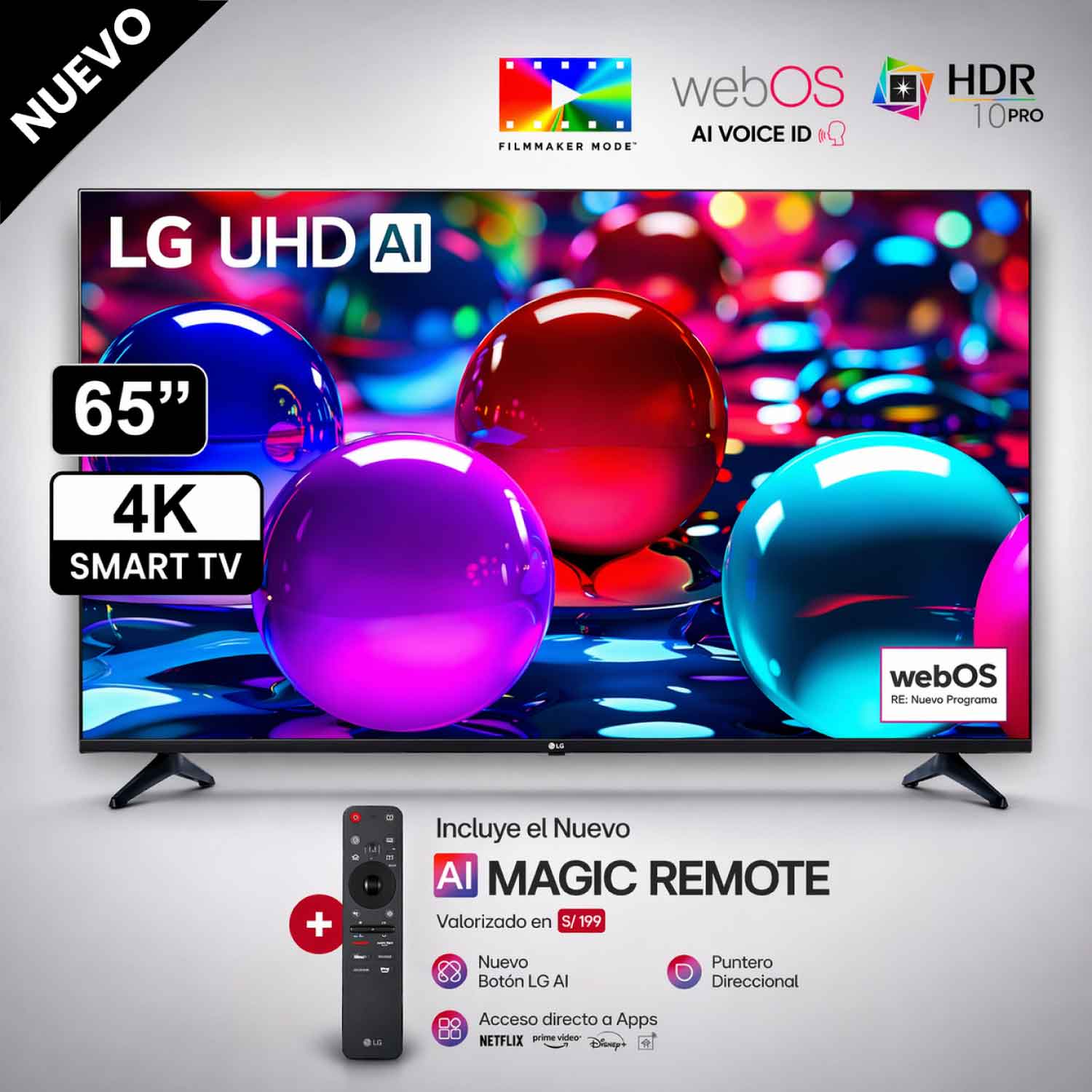 Televisor Lg 65 Pulg Ultra HD 4K AI ThinQ 65UA7300PSB Modelo 2025 - Control Inteligente MAGIC