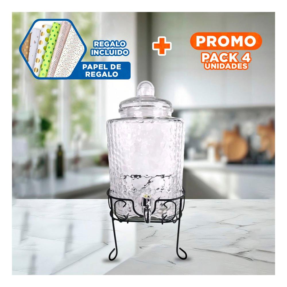 Pack4 Diseno de Bebida Transparente 6L con Base Metalica para Mesa Y+Papel Regalo