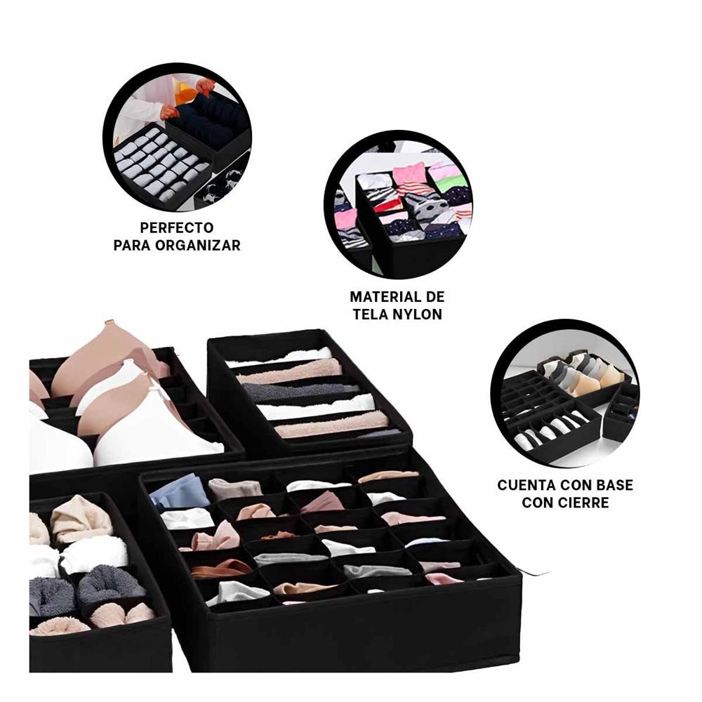 Organizador Domestico Negro para Cajon de Ropa Interior 4 Unidades Y+Ligas Regalo