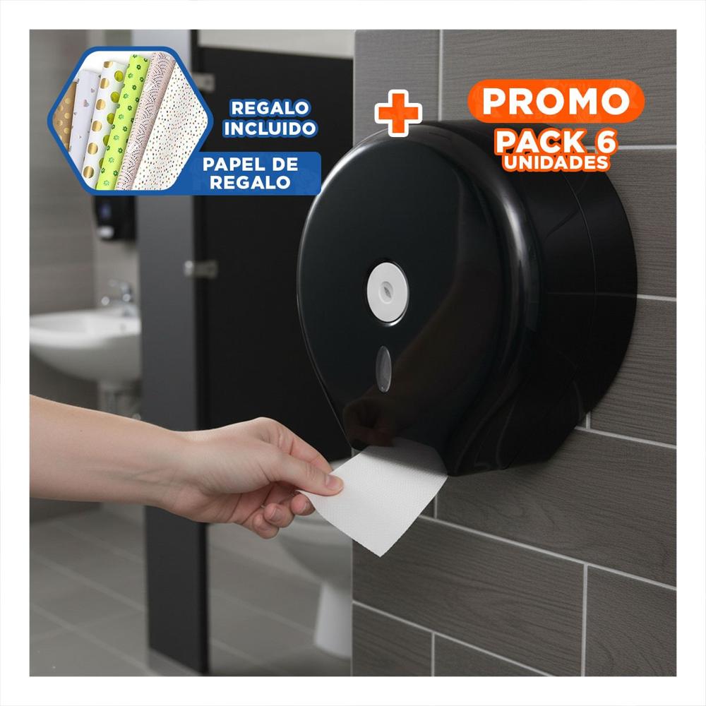Pack6 Soporte de Pared para Papel Higienico Jumbo Negro Ligero y Practico Gota Y+Papel Regalo