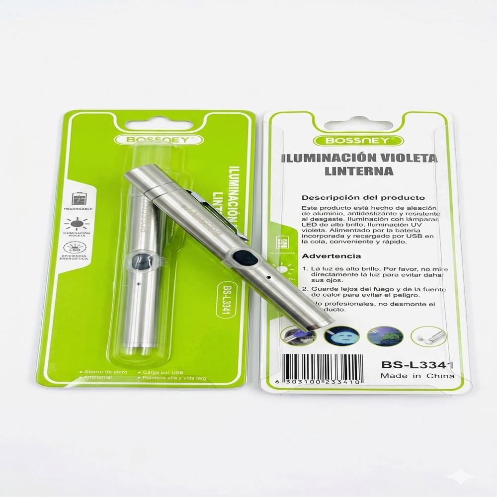 Linterna Luz Negra UV Recargable Bossney - Potencia y Portabilidad