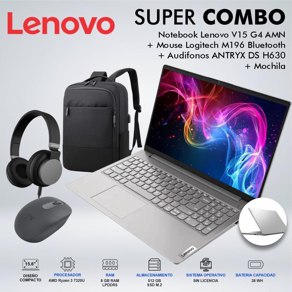 LAPTOP LENOVO V15 G4 AMN AMD RYZEN 3 7320U MEMORIA 8GB LPDDR5 DISCO 512GB SSD M2