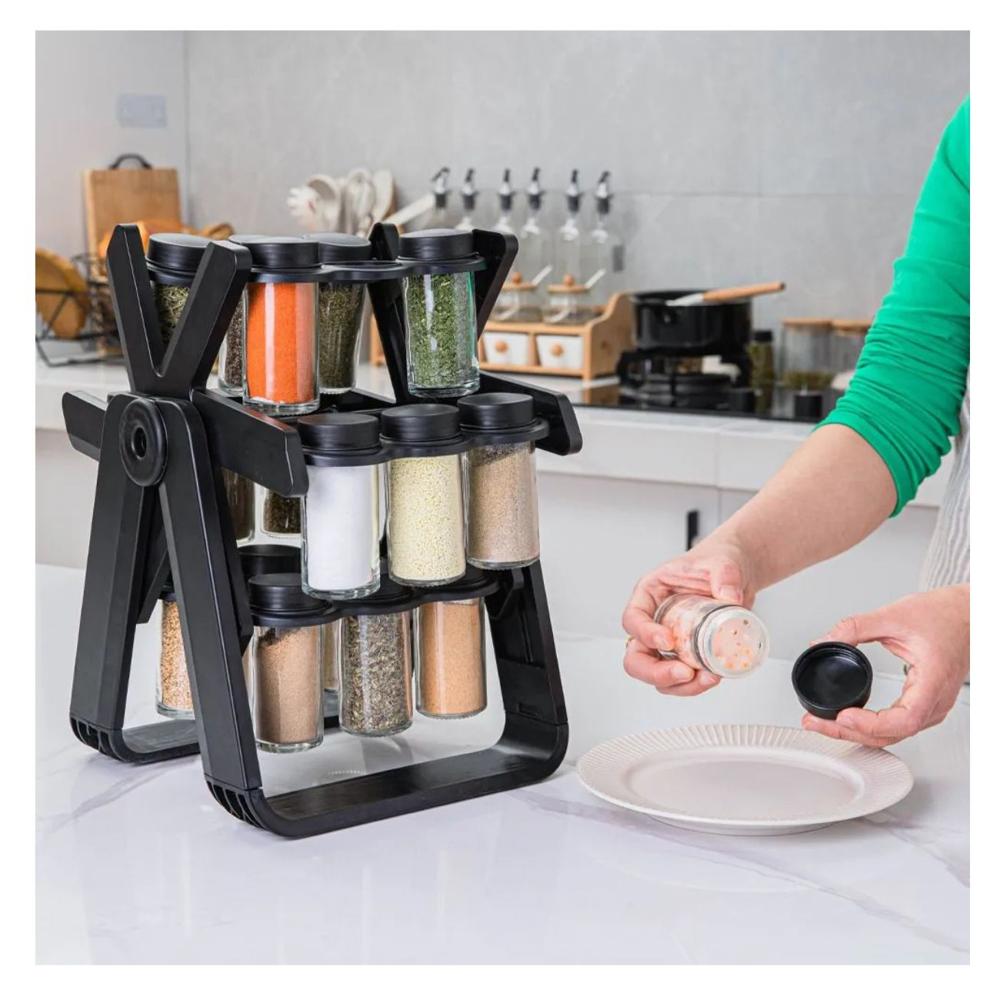 ORGANIZADOR DE ESPECIAS CARRUSEL CON 18 FRASCOS DE VIDRIO