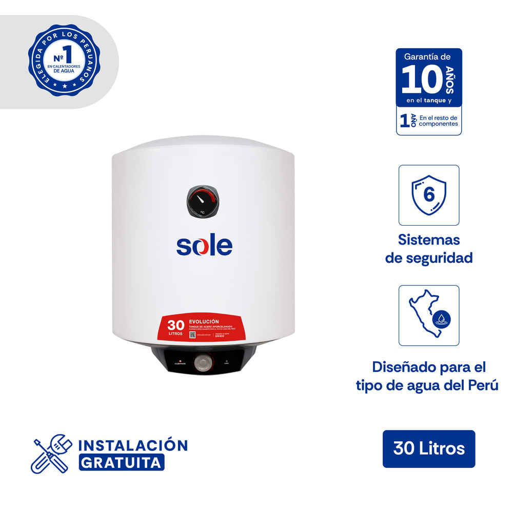 Terma Eléctrica Sole Evolución 30L Para Pared