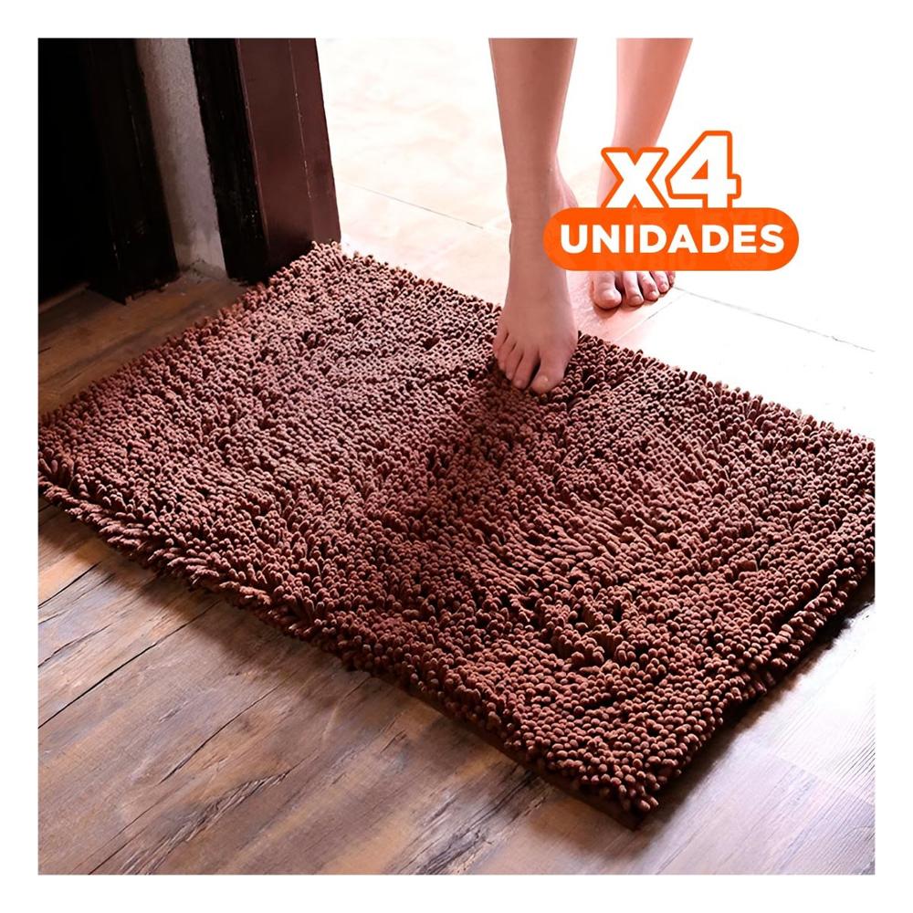 Pack4 Alfombrilla Rectangular de Piso Suave Microfibra 40x60cm Marron Y+Papel Regalo