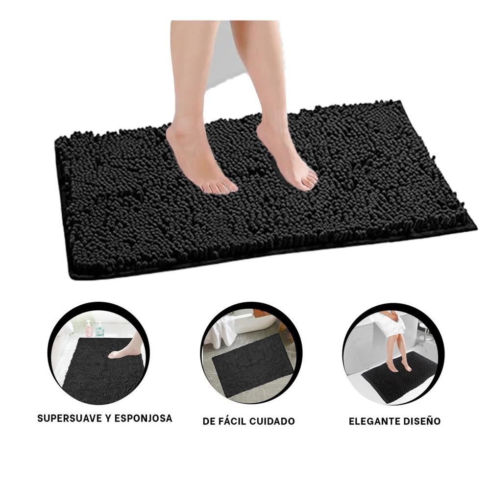 Cubrepiso Rectangular Moderno de Microfibra 40x60cm Negro Y+Ligas Regalo