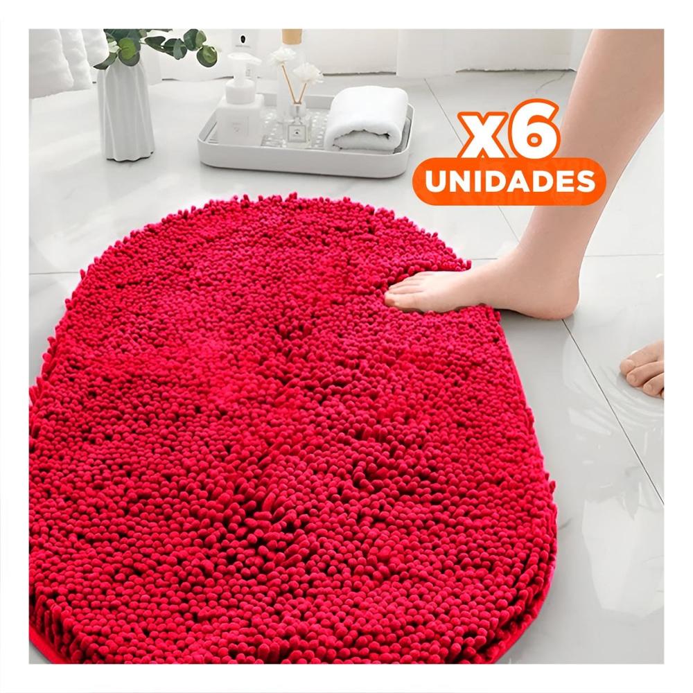 Pack6 Opcion Textil de Piso Ovalada de Microfibra 40x60cm Rojo Y+Regalo Sticker