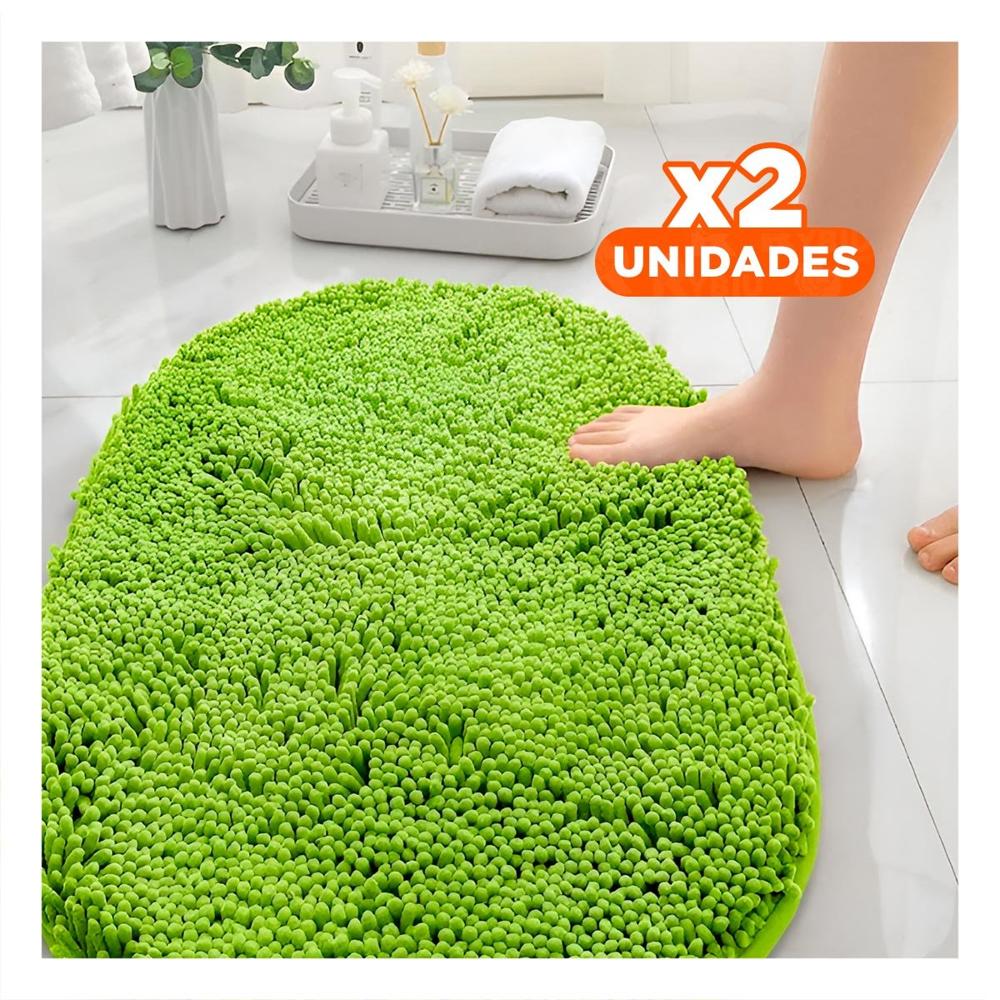 Pack2 Tapete Ovalado de Microfibra 40x60cm Verde limon para Interior Y+Papel Regalo