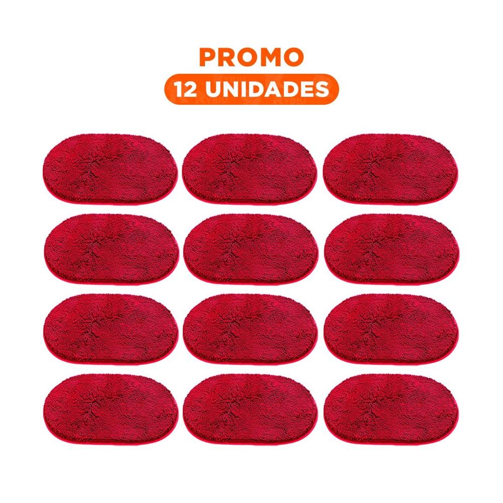 Pack12 Elemento Textil de Piso Ovalado de Microfibra 40x60cm Rojo Y+Regalo Sticker