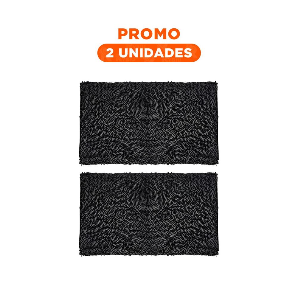 Pack2 Tapete Rectangular Antideslizante de Microfibra 40x60cm Negro