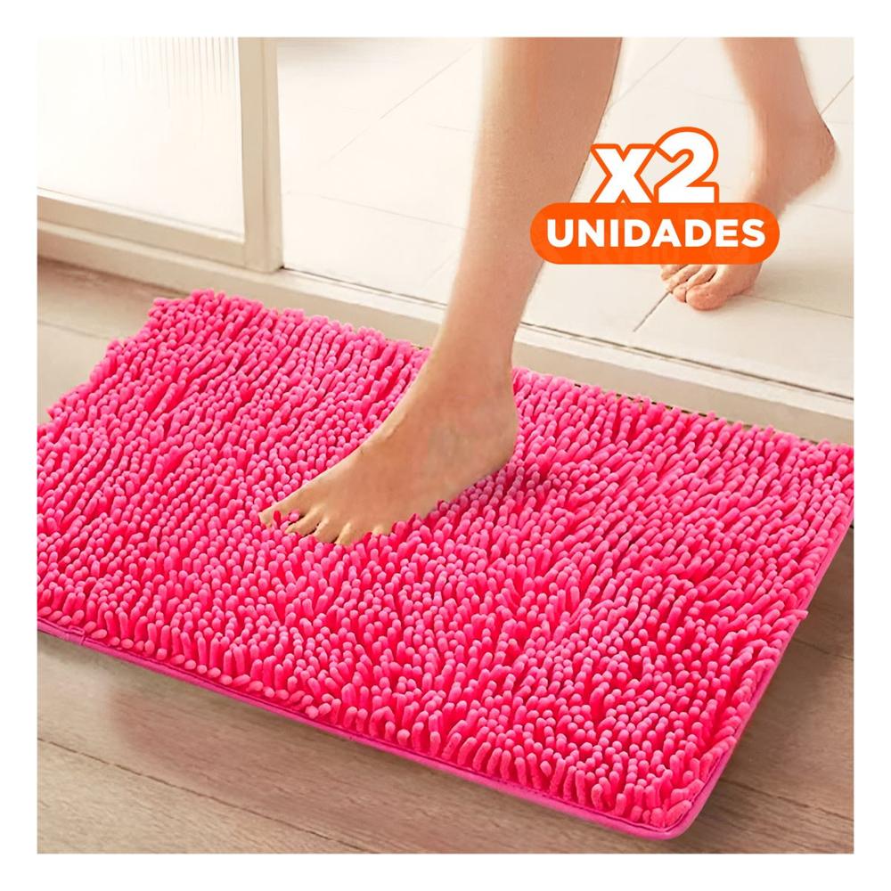 Pack2 Alfombrilla Rectangular de Piso Microfibra 40x60cm Fucsia Y+Regalo Sticker