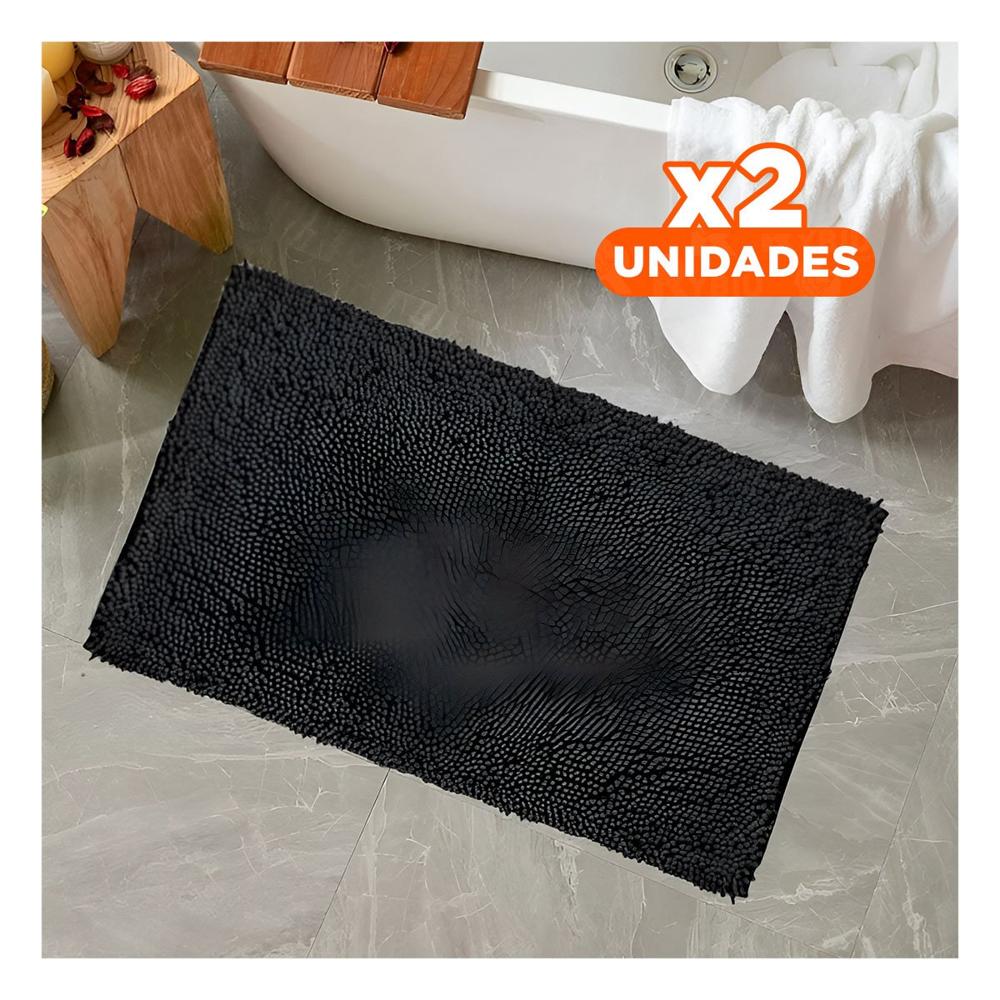 Pack2 Tapiz Rectangular Antideslizante de Microfibra 40x60cm Negro Y+Regalo Sticker