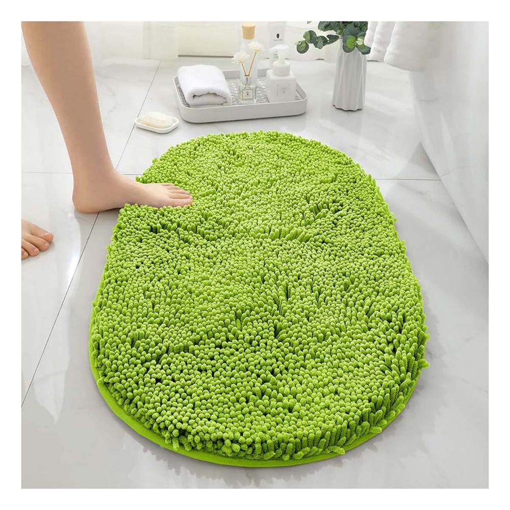 Tapete Decorativo Ovalado de Microfibra 40x60cm Verde limon para Hogar Y+Regalo Sticker