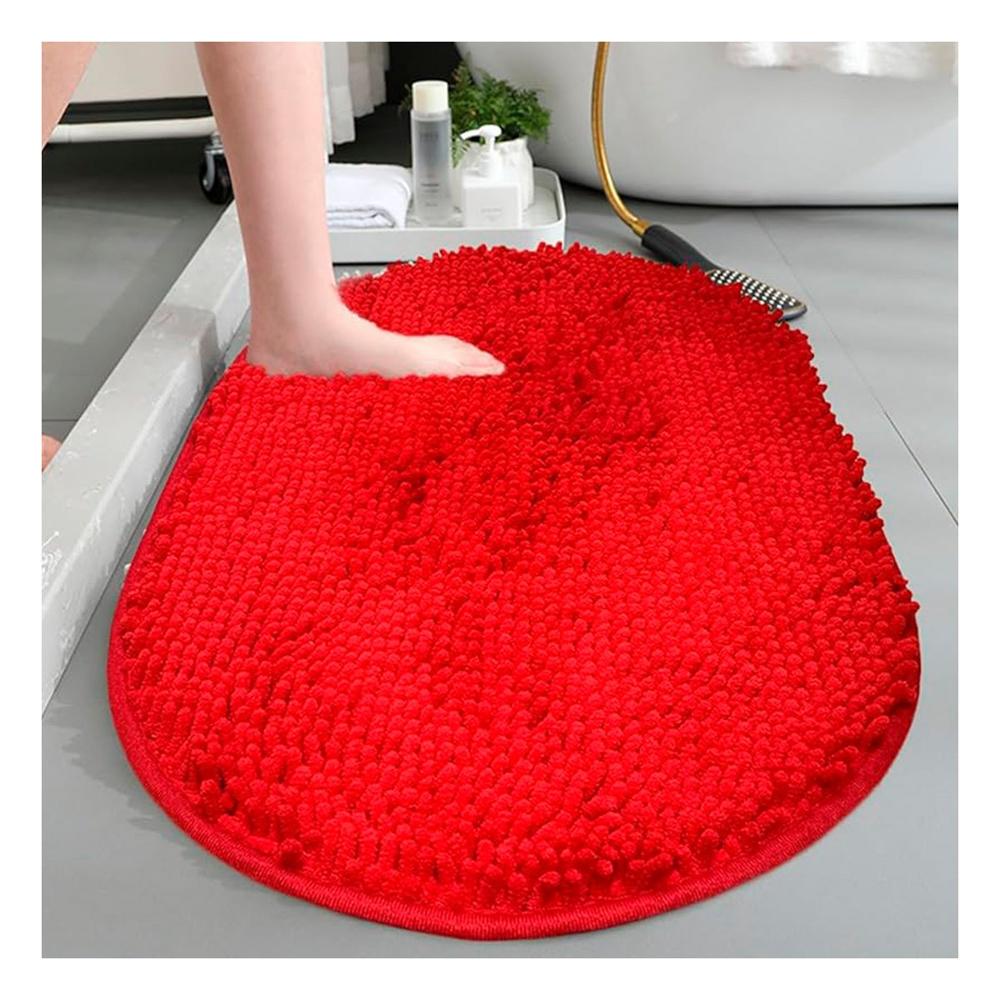 Opcion Decorativa Ovalada de Microfibra 40x60cm Rojo para Espacios Humedos Y+Regalo Sticker