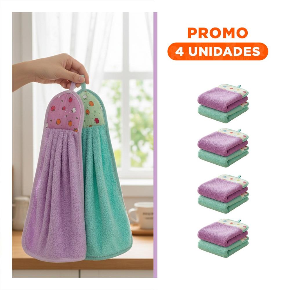 Pack4 Kit 2 Toallas de Mano Morado y Verde Agua Colgador Suave 28x38cm Y+Regalo Sticker
