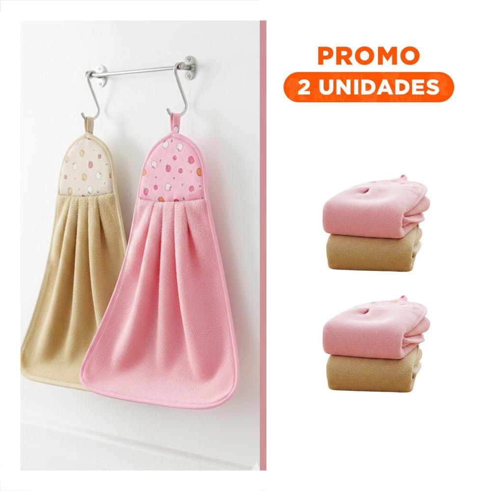 Pack2 Juego Suave 2 Piezas Rosado y Amarillo Panos Colgador 28x38cm