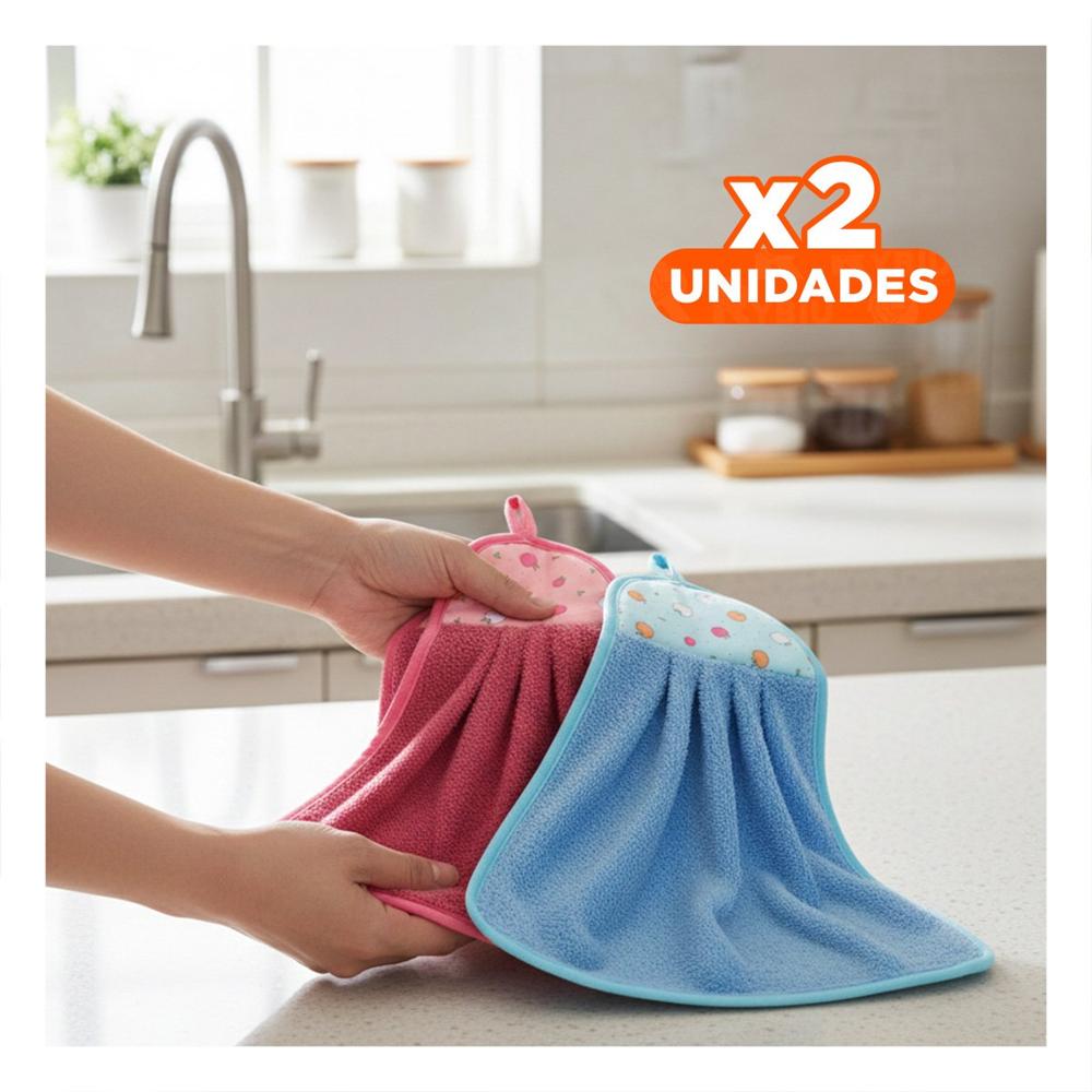 Pack2 Juego Practico 2 Piezas Fucsia y Azul Toallas Colgador 28x38cm Y+Regalo Sticker