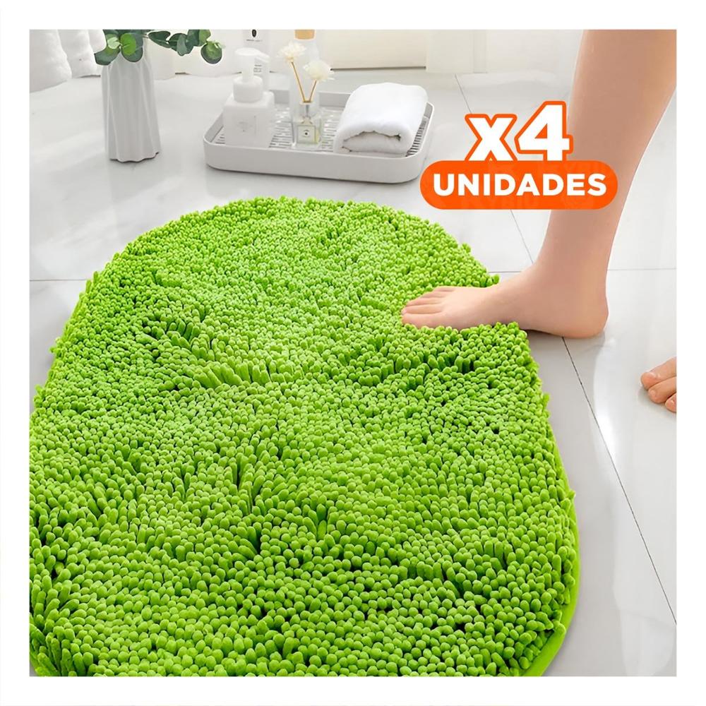 Pack4 Cubrepiso Ovalado Decorativo Microfibra 40x60cm Verde limon Y+Papel Regalo