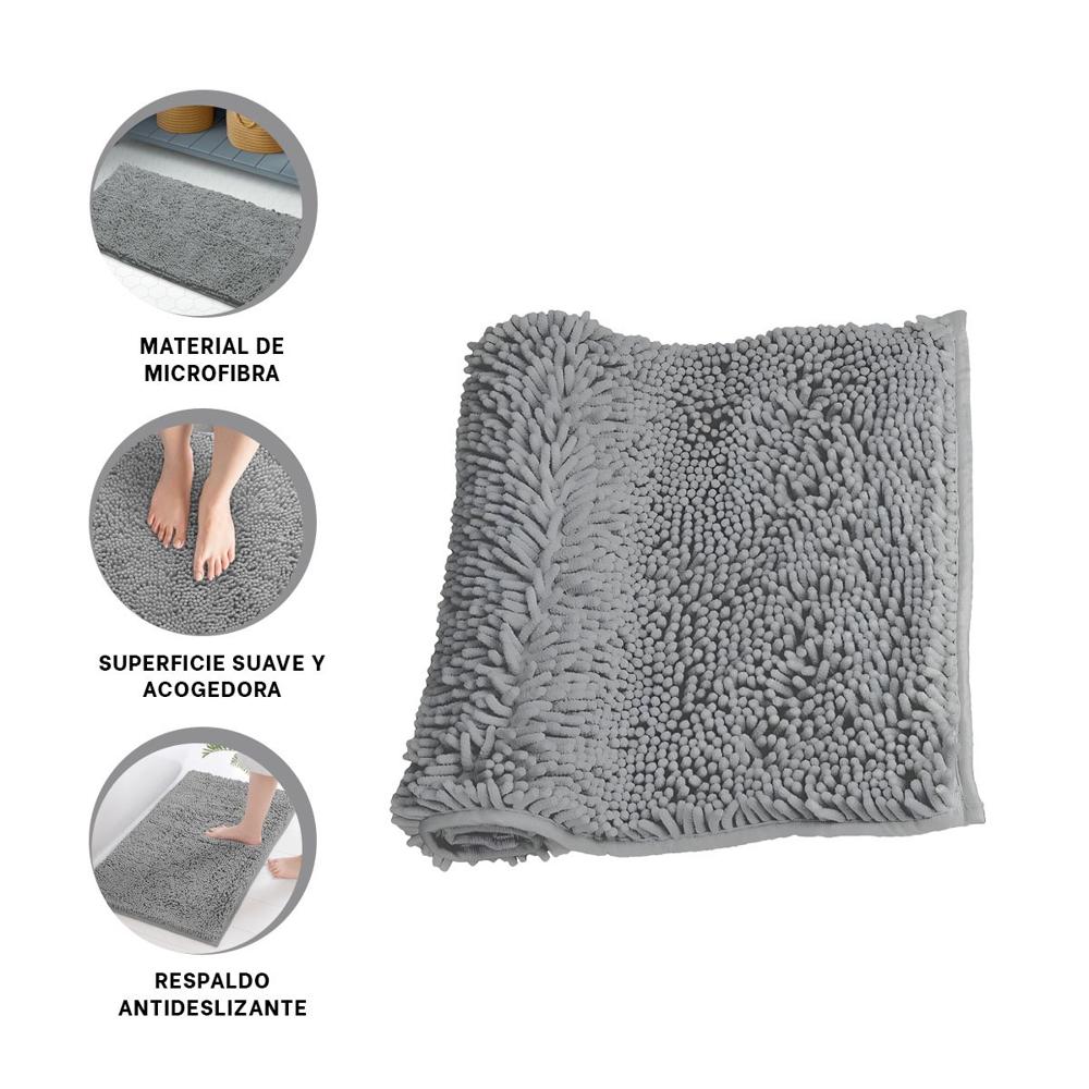 Alfombra Rectangular de Microfibra Antideslizante 40x60cm Plomo Claro Seguro Y+Ligas Regalo