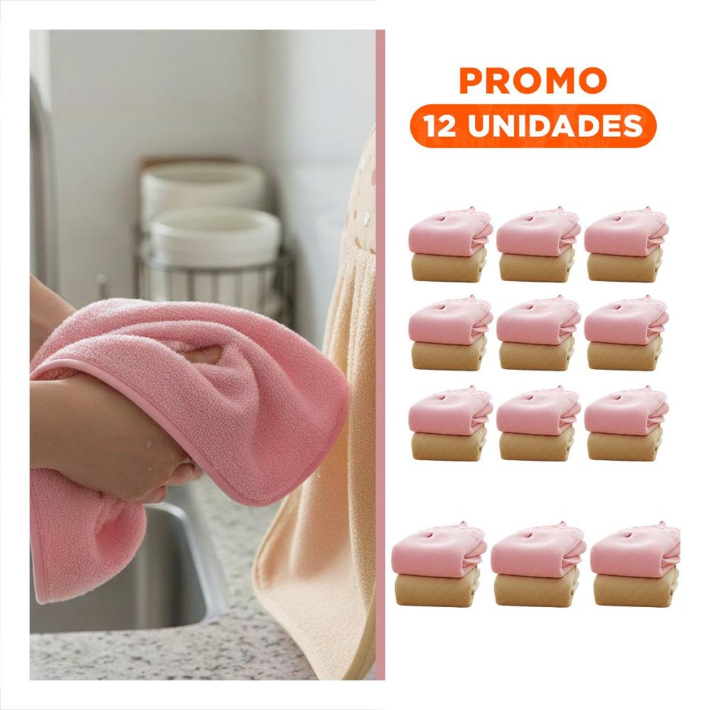 Pack12 Combo 2 Toallas de Mano Rosado y Amarillo Colgador Practico 28x38cm Y+Regalo Sticker