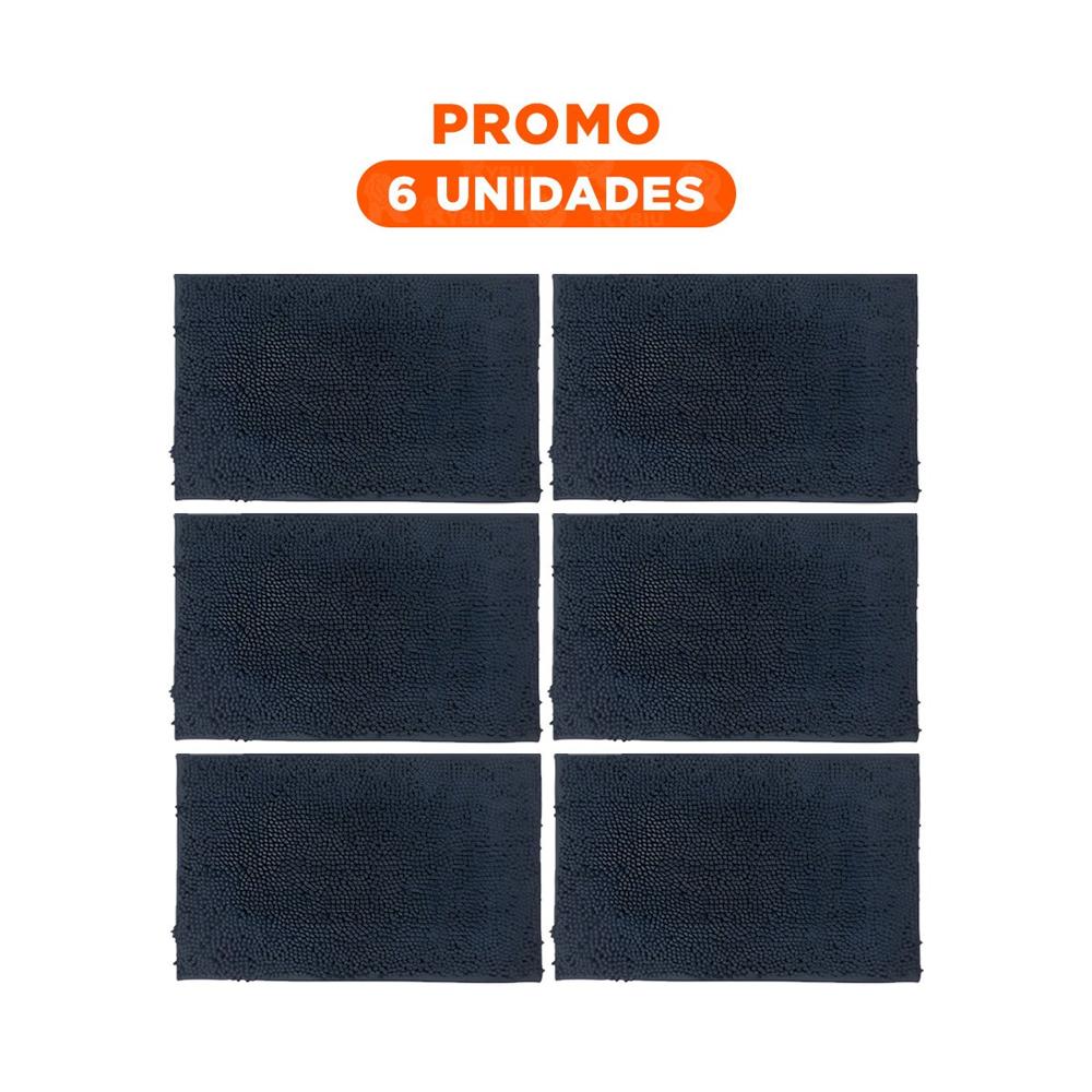 Pack6 Piso Textil Rectangular Clasico de Microfibra 40x60cm Plomo oscuro