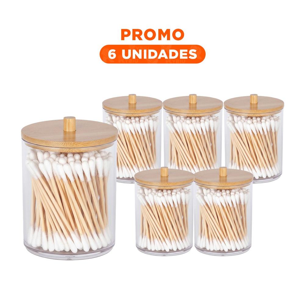 Pack6 Deposito Acrilico con Tapa de Madera 7x11cm Transparente Uso Hogar