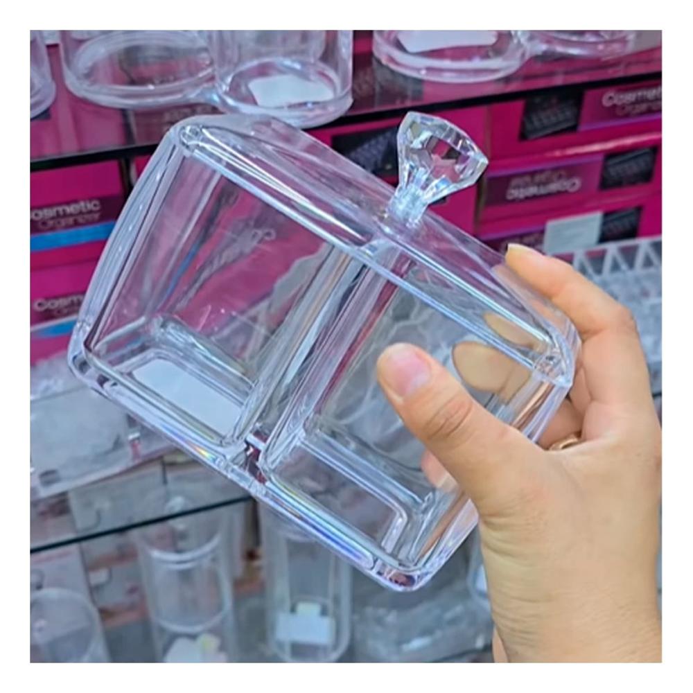 Organizador acrilico 2 divisiones con tapa transparente para ordenar accesorios Y+Papel Regalo