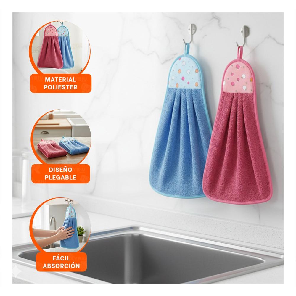 Juego 2 Piezas Fucsia y Azul Toallas Colgador Colorido 28x38cm Y+Post It