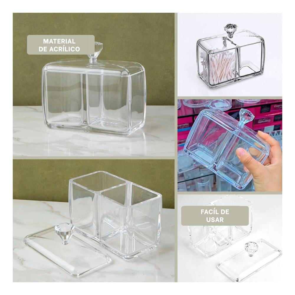 Contenedor acrilico 2 divisiones con tapa transparente versatil para decoracion y almacenaje