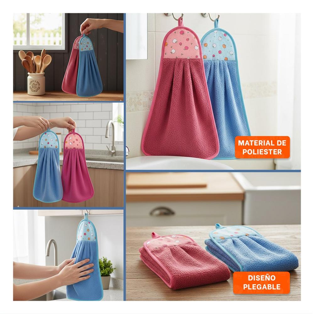 Pack 2 Piezas Fucsia y Azul Panos Colgador Practico 28x38cm