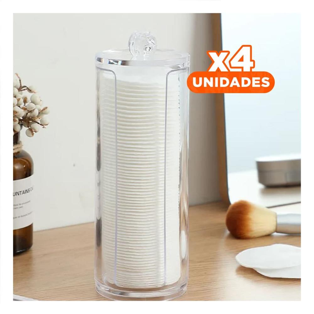 Pack4 Dispensador Acrilico con tapa para algodon transparente uso aseo